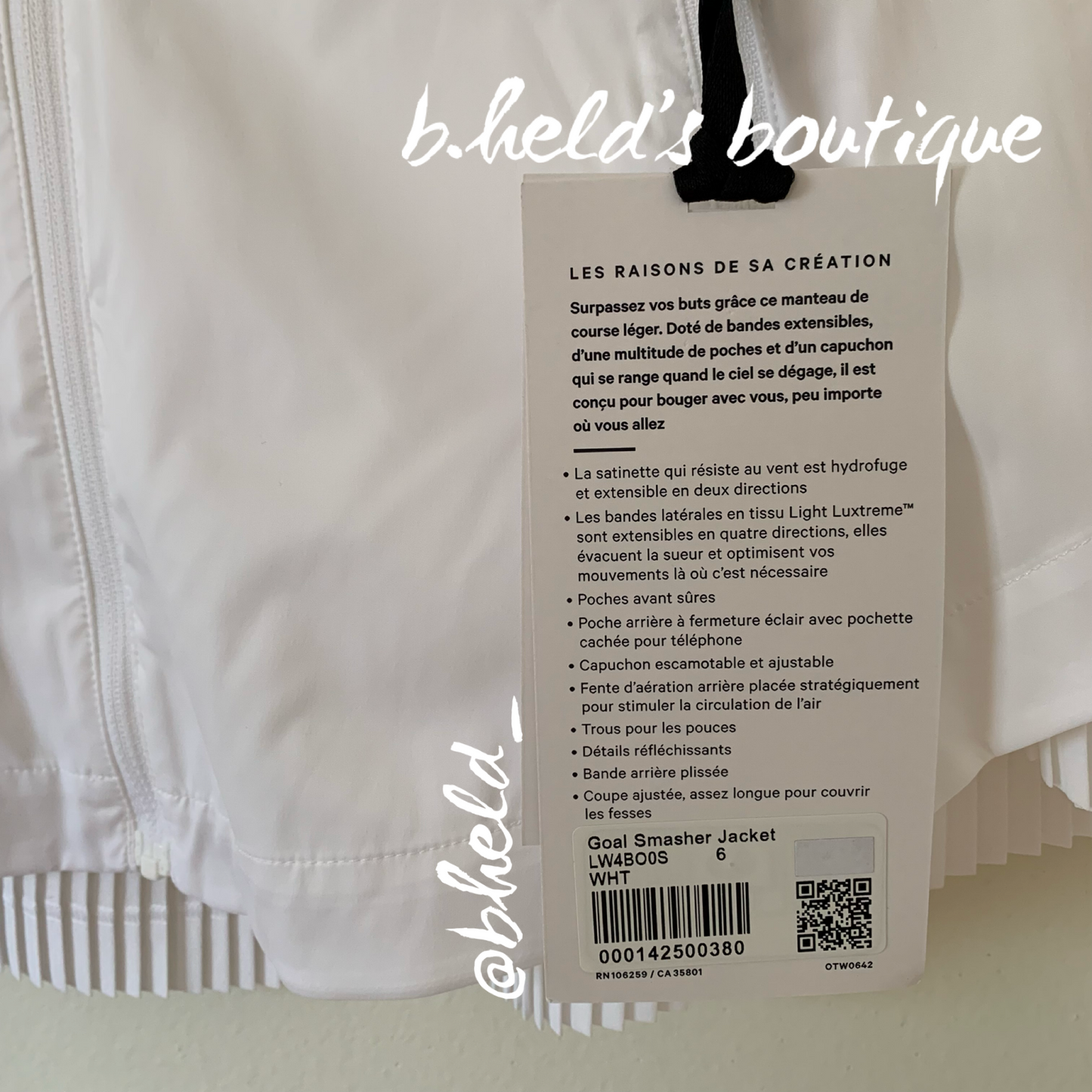 lululemon Goal Smasher Jacket in White, Size 6