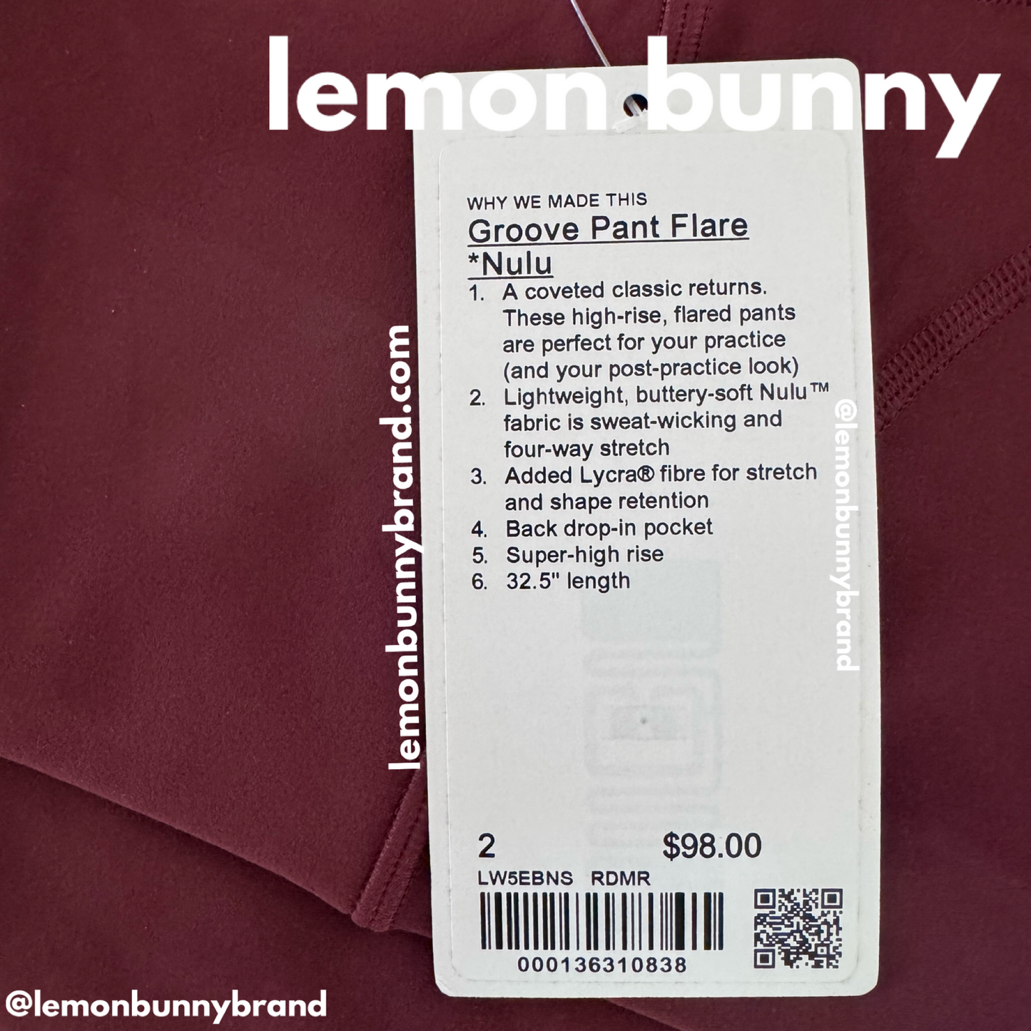lululemon Groove Super High-Rise Flared Pant *Nulu in Red Merlot, Size 2 (Single-Lined)