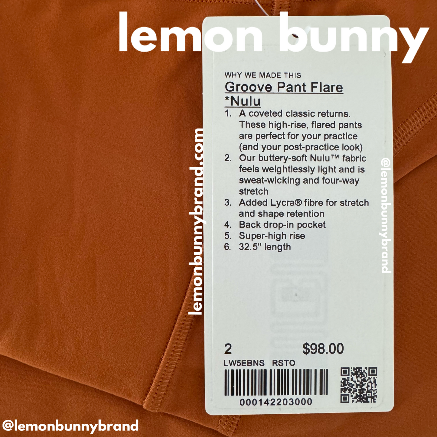 lululemon Groove Super High-Rise Flared Pant *Nulu in Roasted Orange, Size 2 (Single-Lined)