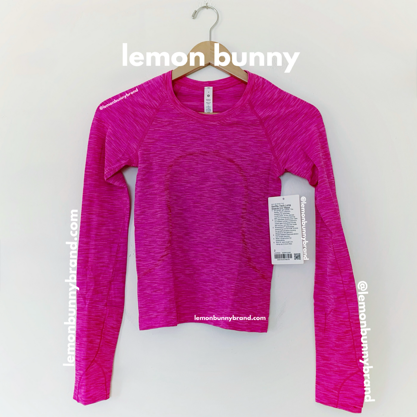 lululemon Limited Edition Swiftly Tech Long Sleeve Shirt 2.0 *Race Length in SeaWheeze Chroma Check Pow Pink/Chroma Pow Pink Multi, Size 2