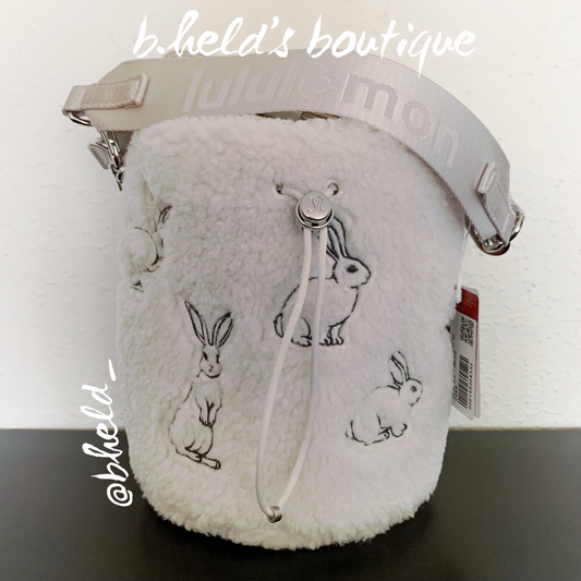 lululemon Lunar New Year Crossbody Bucket Bag *Fleece (2.5 L) in Rabbit Plush Embroidery Bucket Bag White Opal Graphite Grey, One Size