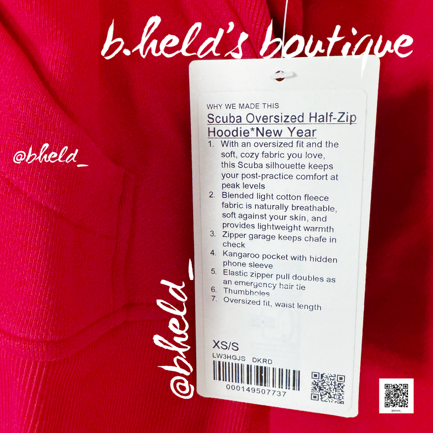 lululemon Lunar New Year Scuba Oversized Half-Zip Hoodie in Dark Red, Size XS/S