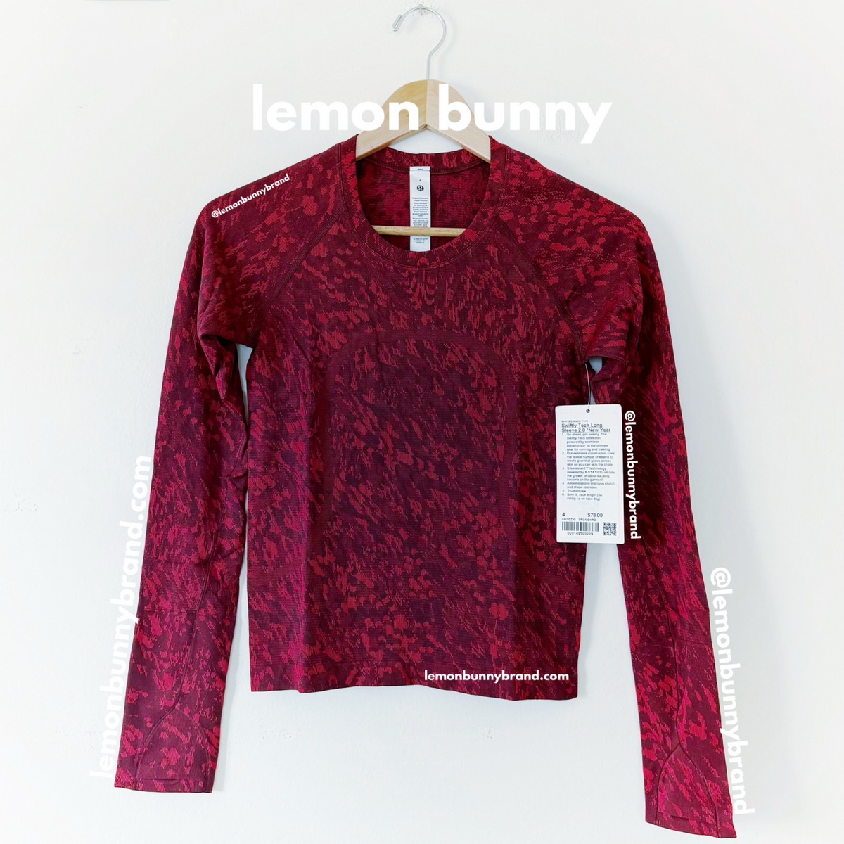 lululemon Lunar New Year Swiftly Tech Long Sleeve Shirt 2.0 *Race Length in Surface Shift Cassis/Dark Red, Size 4