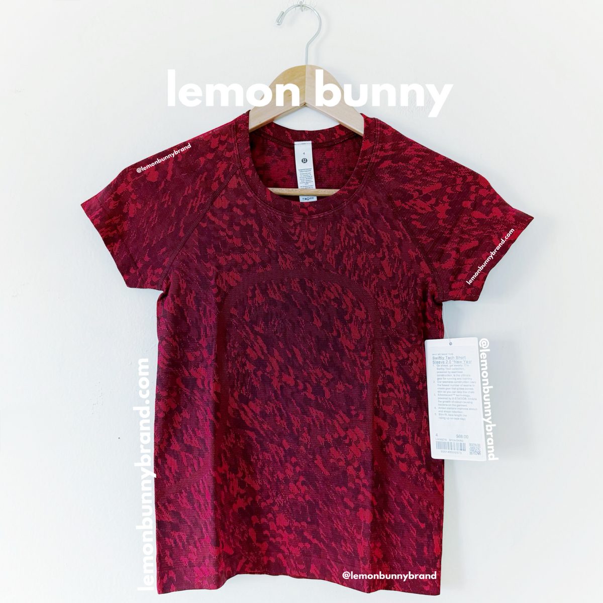 lululemon Lunar New Year Swiftly Tech Short Sleeve Shirt 2.0 *Race Length in Surface Shift Cassis/Dark Red, Size 4
