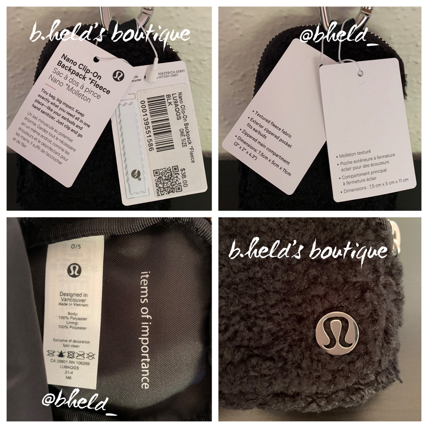 lululemon Nano Clip-On Backpack *Fleece in Black, One Size