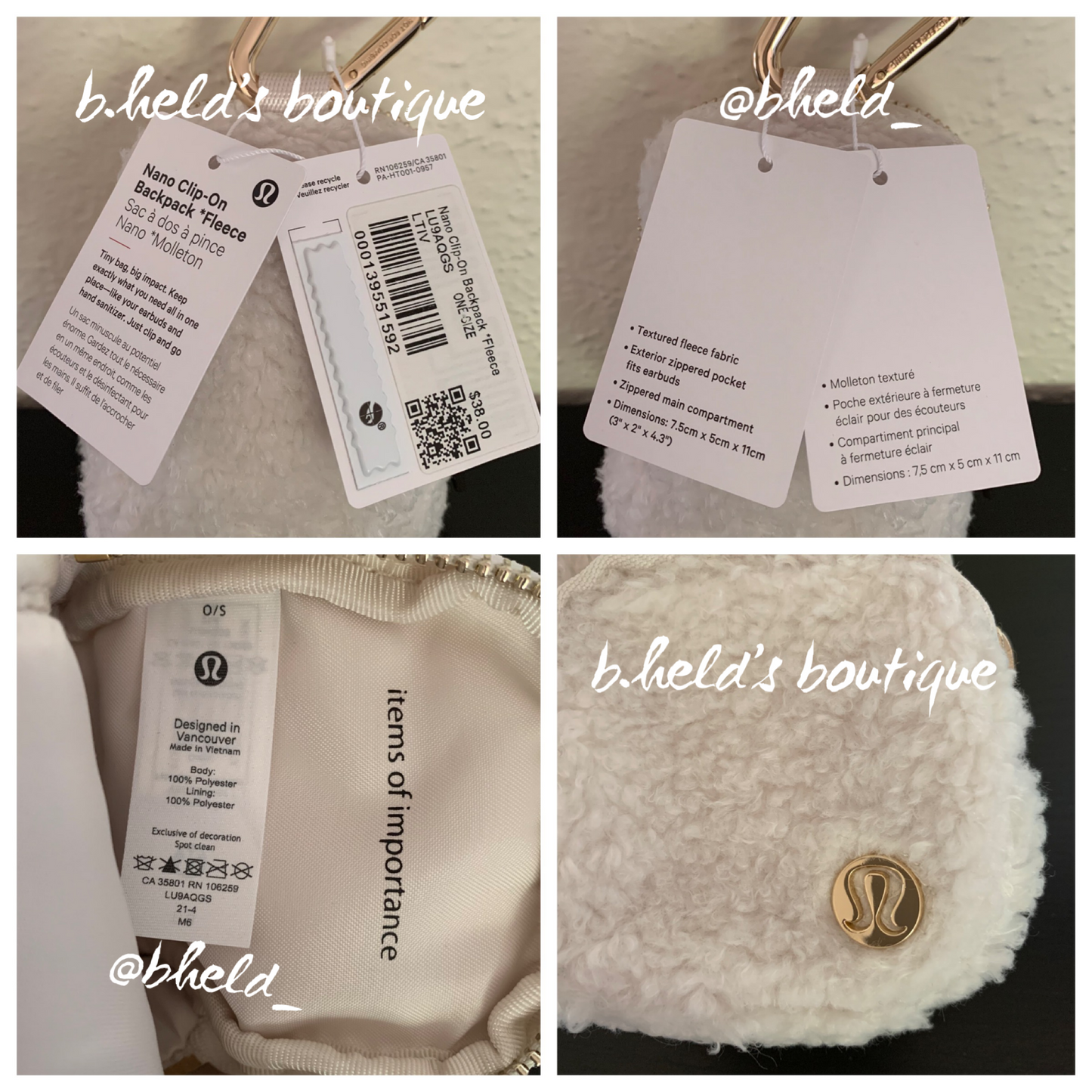 lululemon Nano Clip-On Backpack *Fleece in Light Ivory, One Size