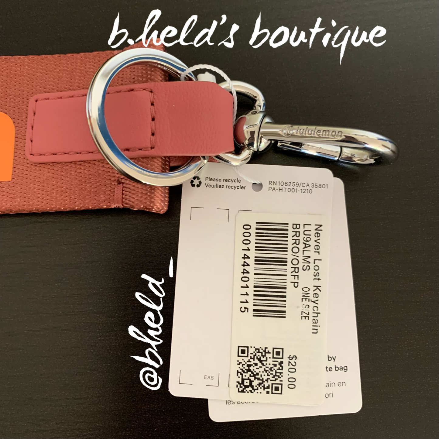 lululemon Never Lost Keychain (2022 Version) in Brier Rose/Orange Frappe, One Size