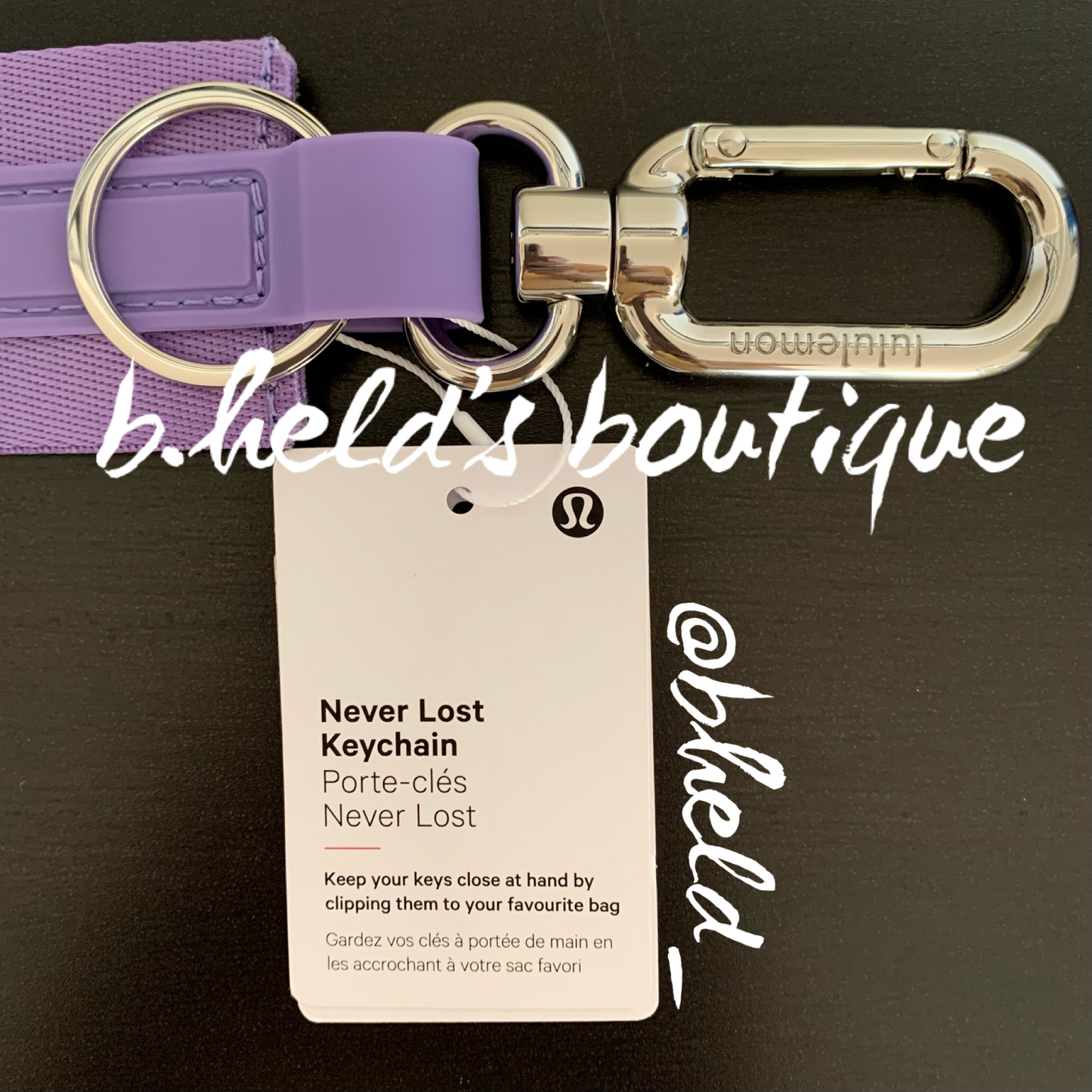 lululemon Never Lost Keychain (2023 Style) in Dark Lavender/White Opal, One Size
