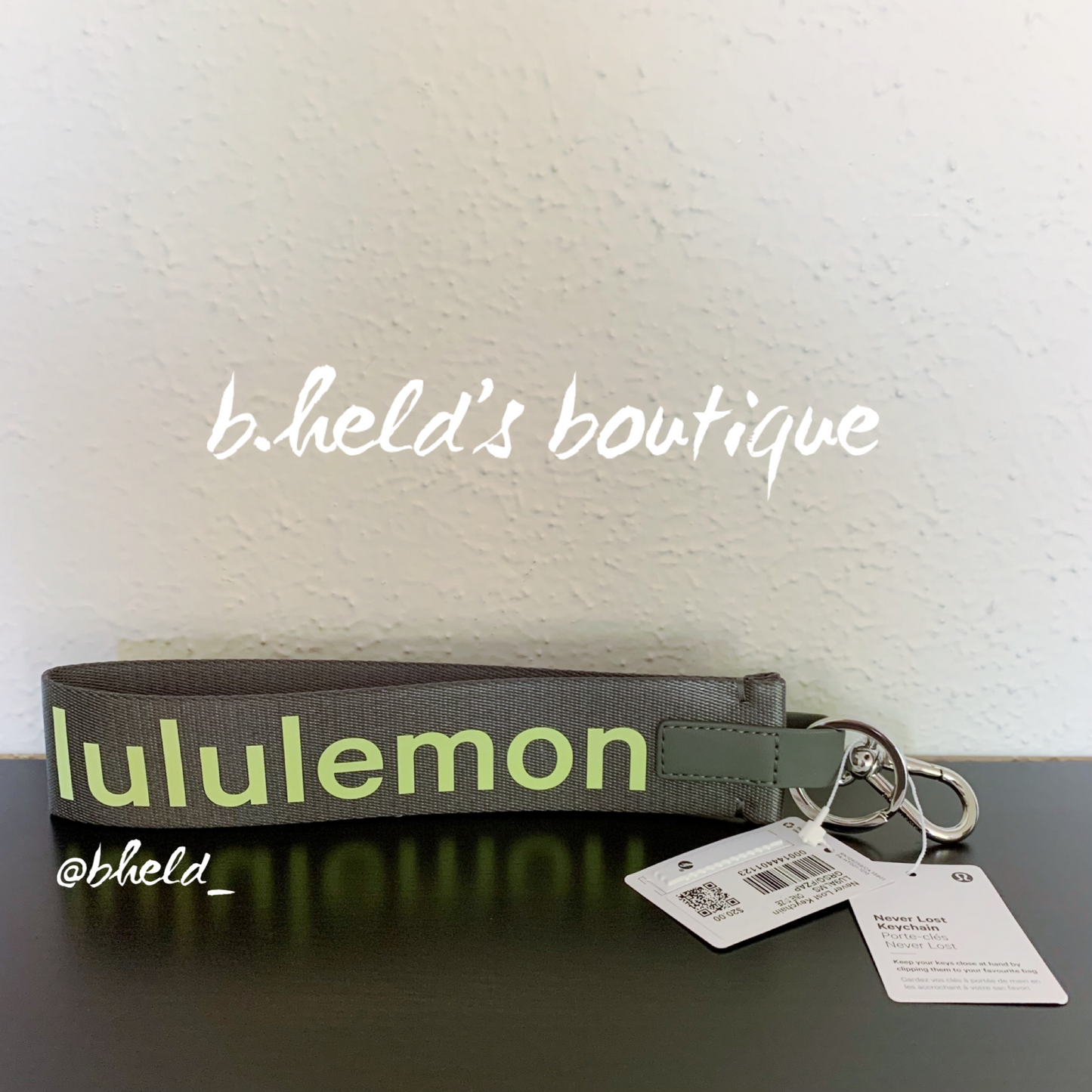 lululemon Never Lost Keychain (2022 Version) in Grey Sage/Faded Zap, One Size