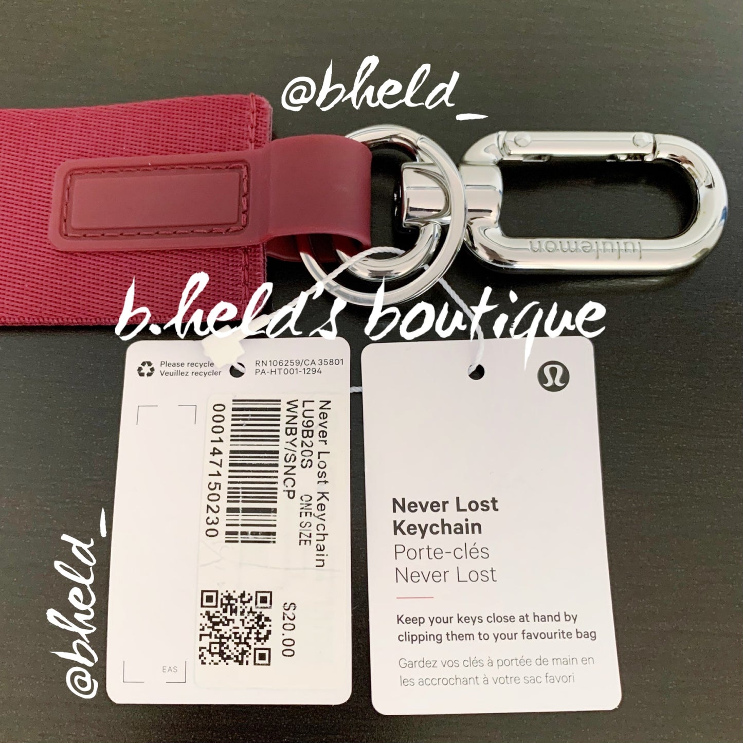 lululemon Never Lost Keychain (2023 Style) in Wine Berry/Sonic Pink, One Size