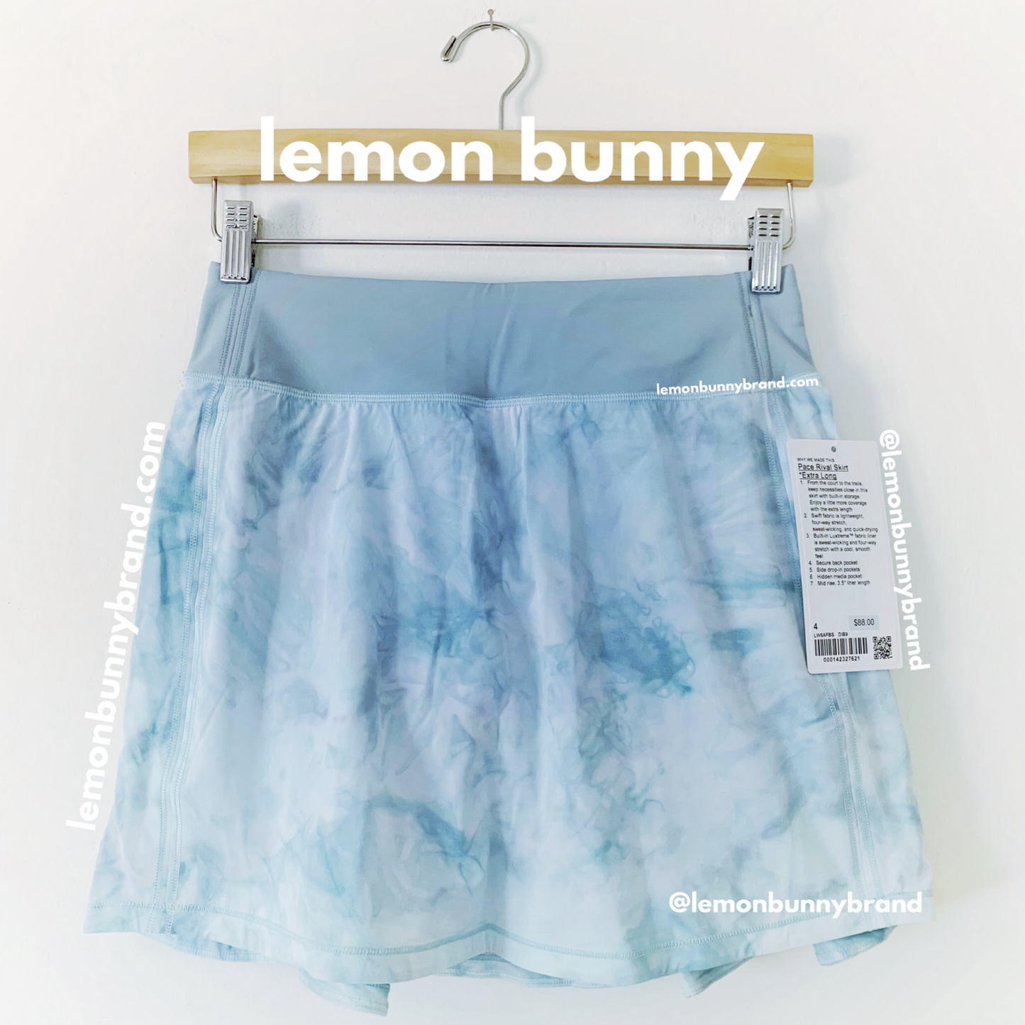 lululemon Pace Rival Mid-Rise Skirt *Extra Long in Diamond Dye White Sheer Blue Silver Blue, Size 4