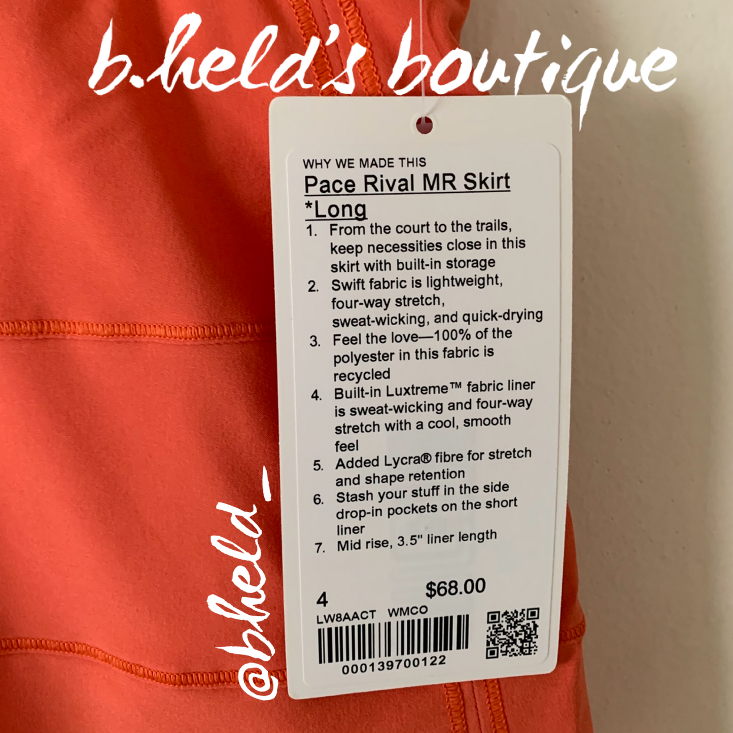 lululemon Pace Rival Mid-Rise Skirt *Long in Warm Coral, Size 4