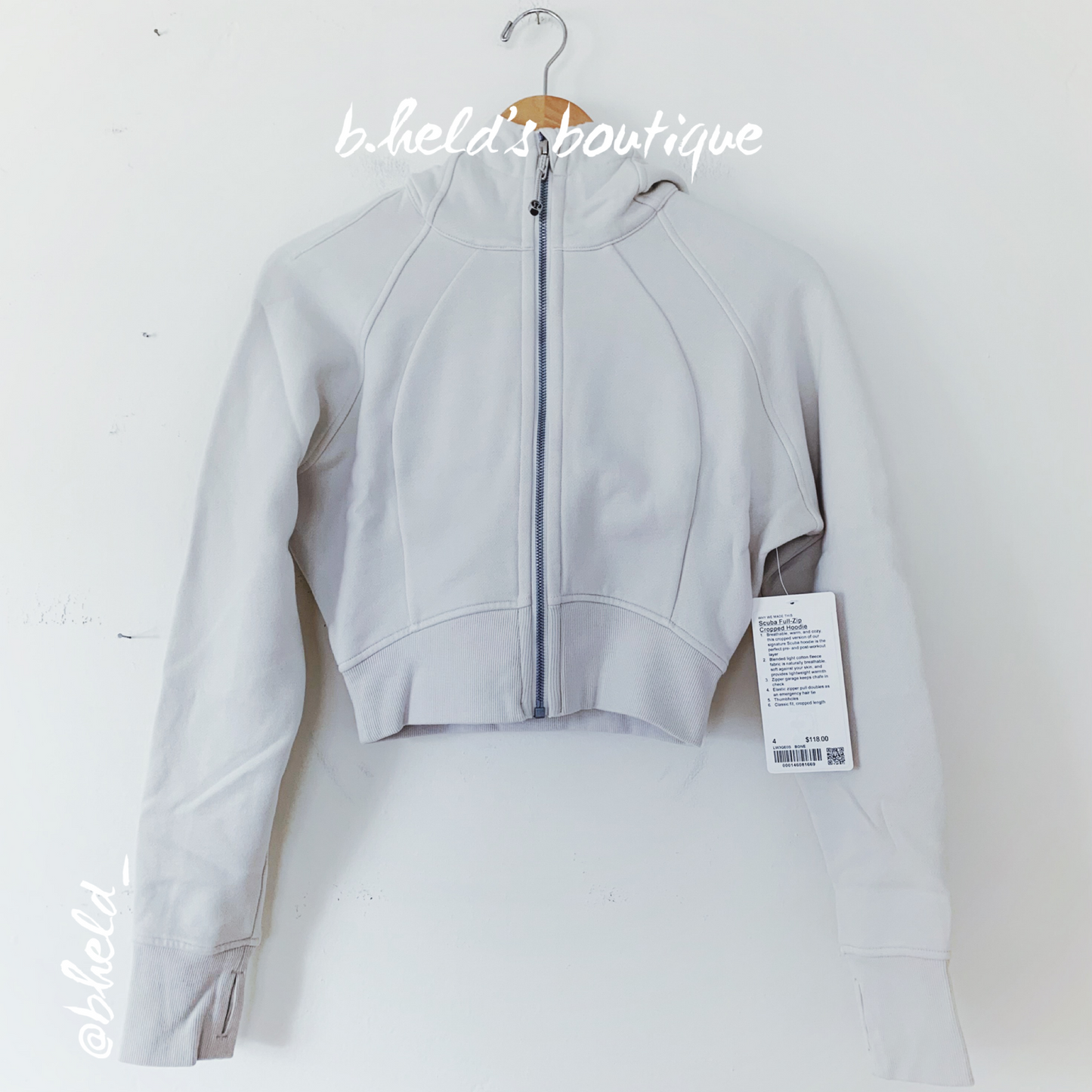 lululemon Scuba Full-Zip Cropped Hoodie in Bone, Size 4