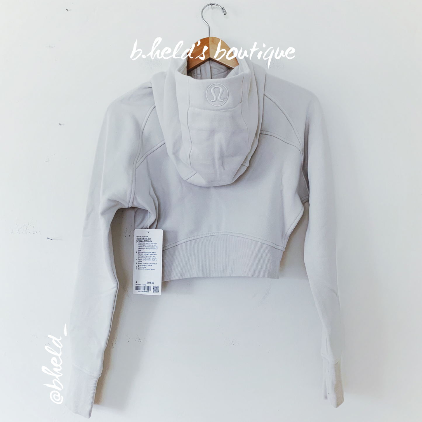 lululemon Scuba Full-Zip Cropped Hoodie in Bone, Size 4