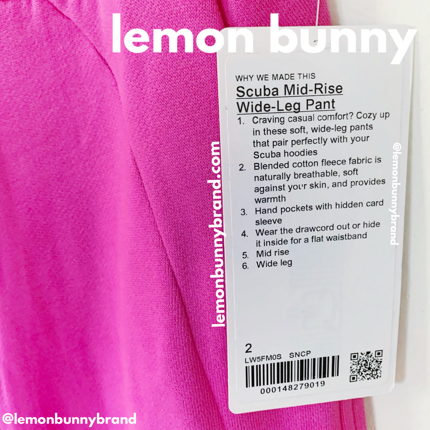 lululemon Scuba Mid-Rise Wide-Leg Pant *Full Length in Sonic Pink, Size 2