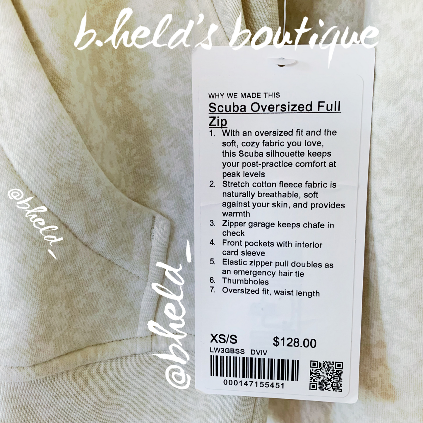 lululemon Scuba Oversized Full-Zip Hoodie in Daisy Vista Light Ivory Natural Ivory, Size XS/S