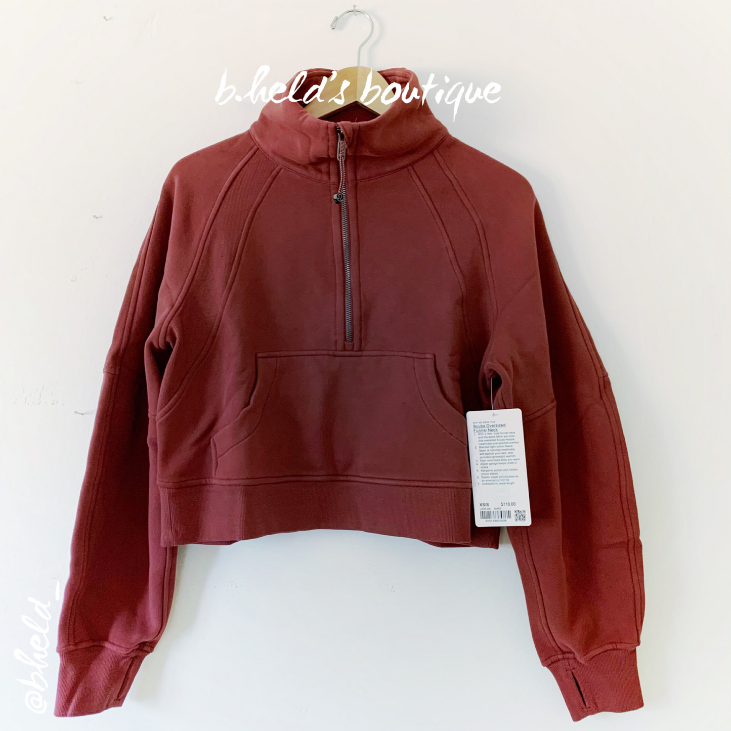 lululemon Scuba Oversized Funnel Neck Half-Zip in Smoky Red, Size XS/S