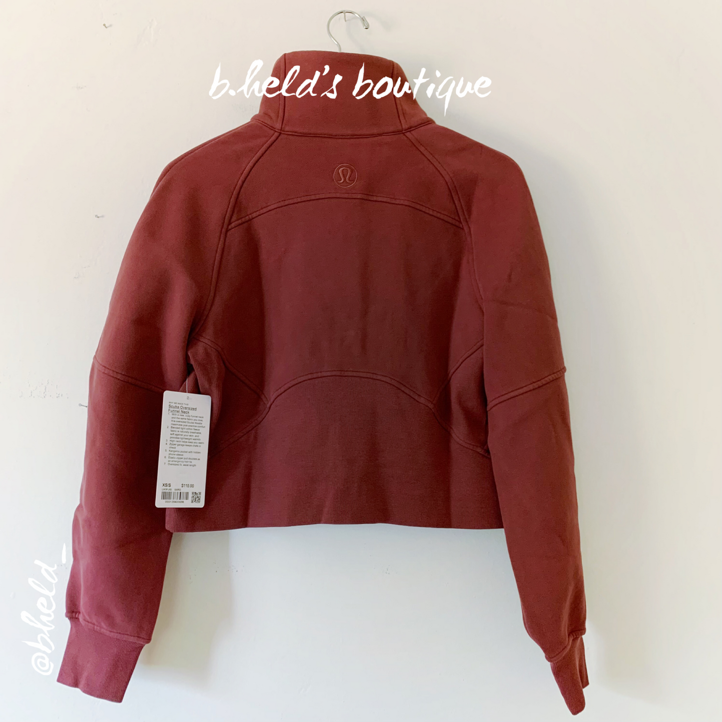 lululemon Scuba Oversized Funnel Neck Half-Zip in Smoky Red, Size XS/S