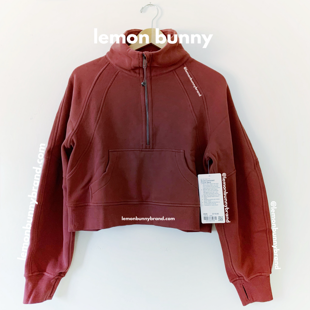 lululemon Scuba Oversized Funnel Neck Half-Zip in Smoky Red, Size XS/S