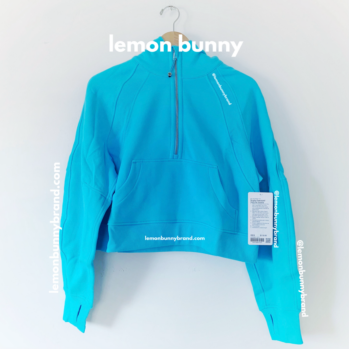 lululemon Scuba Oversized Half-Zip Hoodie in Electric Turquoise, Size XS/S