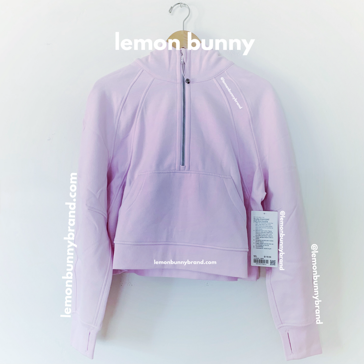 lululemon Scuba Oversized Half-Zip Hoodie in Meadowsweet Pink, Size M/L