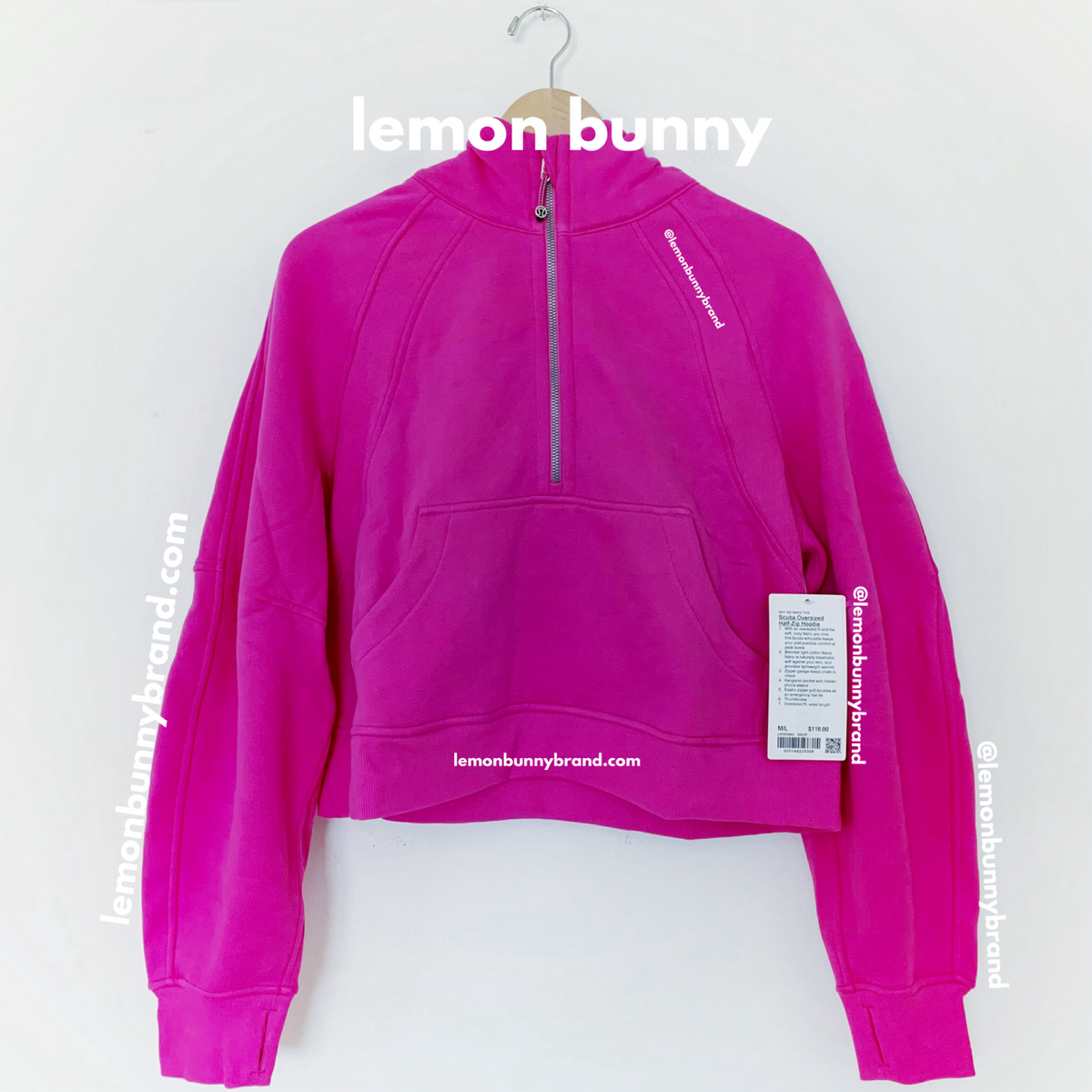 *lemon bunny Curated Bundle: 1 lululemon Scuba Oversized Half-Zip Hoodie & 1 Everywhere Belt Bag in Sonic Pink, Size M/L