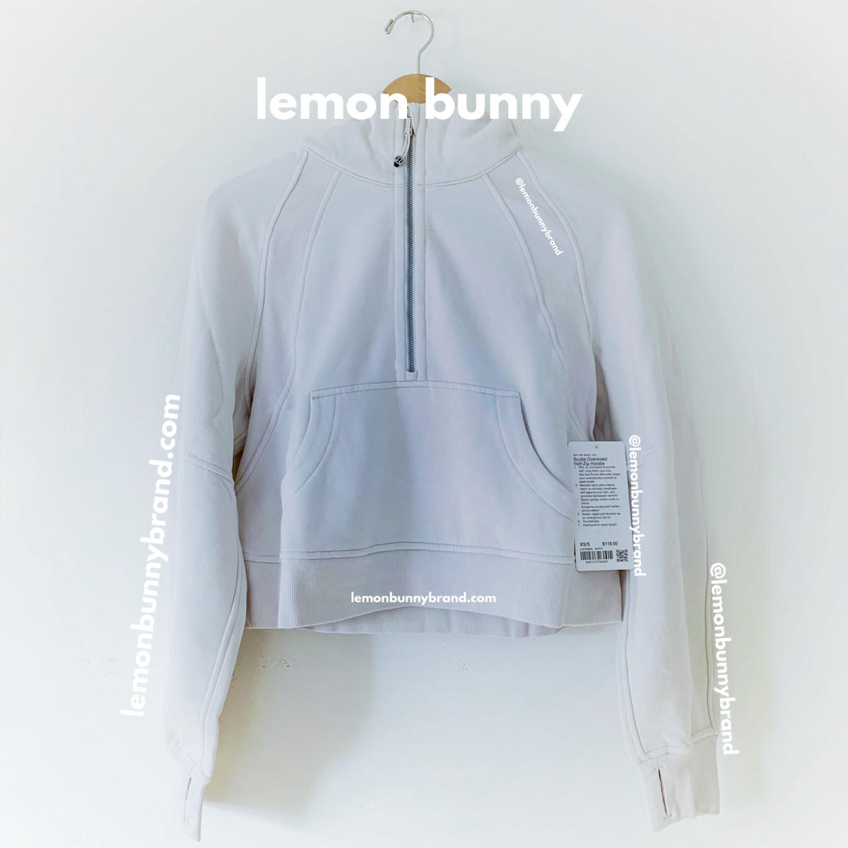 lululemon Scuba Oversized Half-Zip Hoodie in White Opal, Size XS/S