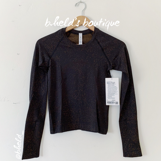 lululemon Swiftly Tech Long Sleeve Shirt 2.0 *Race Length in Distorted Noise Black/Deep Artifact, Size 2