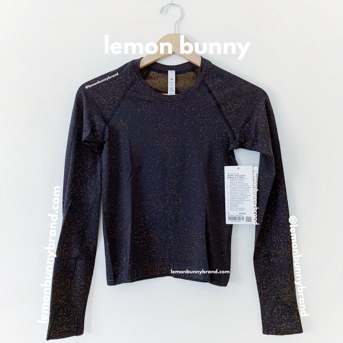 lululemon Swiftly Tech Long Sleeve Shirt 2.0 *Race Length in Distorted Noise Black/Deep Artifact, Size 2