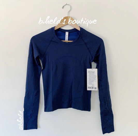 lululemon Swiftly Tech Long Sleeve Shirt 2.0 *Race Length in Distorted Noise Mineral Blue/Blazer Blue Tone, Size 2