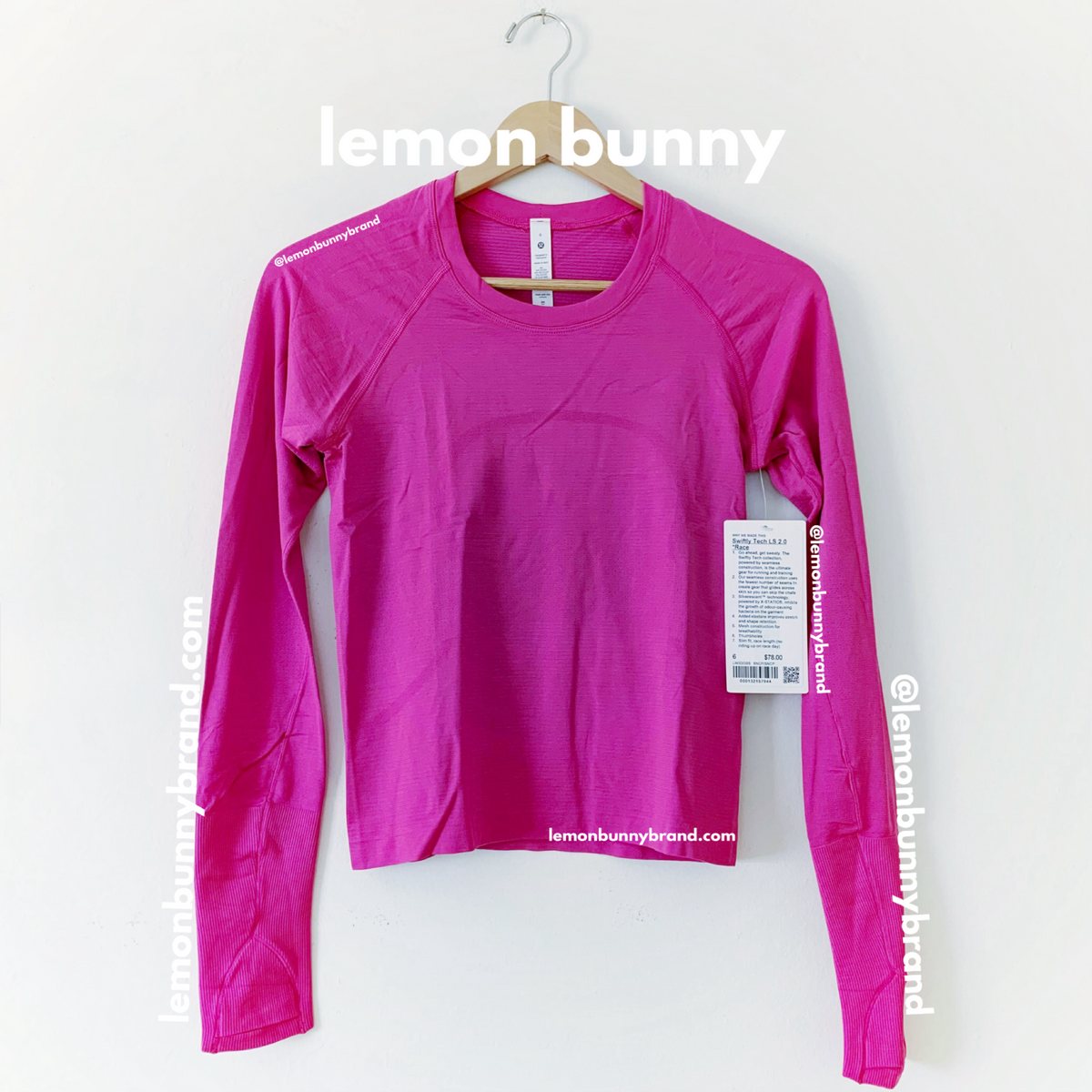 lululemon Swiftly Tech Long Sleeve Shirt 2.0 *Race Length in Sonic Pink/Sonic Pink, Size 6