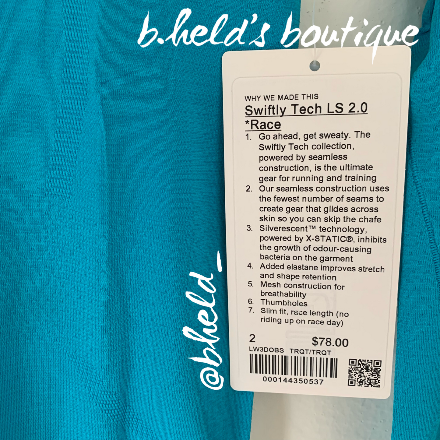 lululemon Swiftly Tech Long Sleeve Shirt 2.0 *Race Length in Turquoise Tide/Turquoise Tide, Size 2
