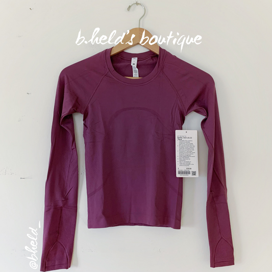 lululemon Swiftly Tech Long Sleeve Shirt 2.0 *Race Length in Vintage Plum/Vintage Plum, Size 2