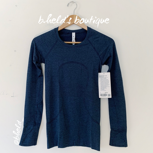 lululemon Swiftly Tech Long Sleeve Shirt 2.0 in True Navy/Iron Blue, Size 2