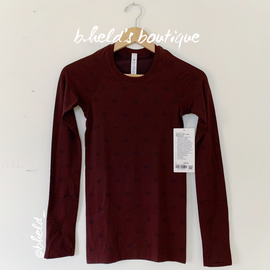 lululemon Swiftly Tech Long Sleeve Shirt 2.0 in Yogo Pop Cassis/Black, Size 2