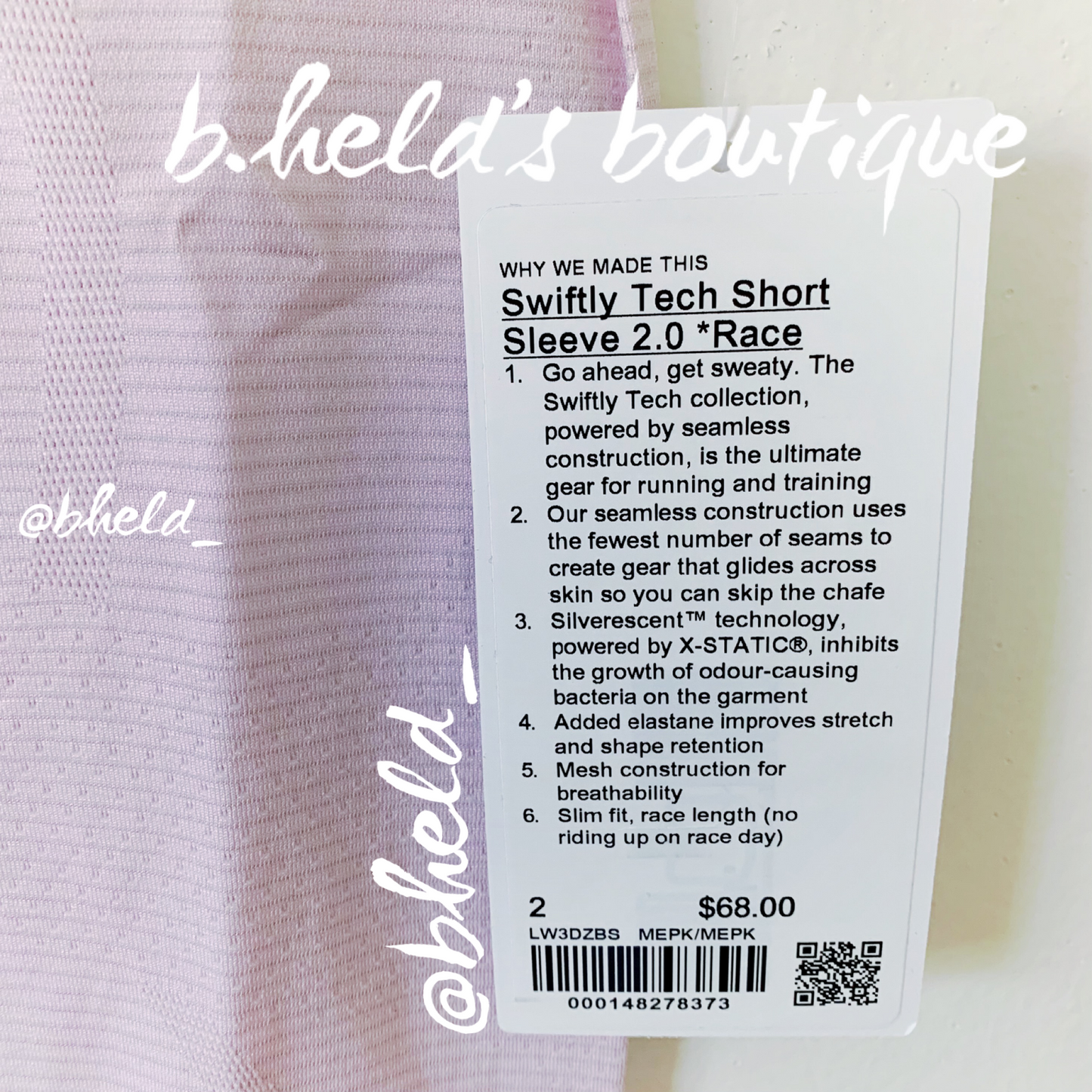 lululemon Swiftly Tech Short Sleeve Shirt 2.0 *Race Length in Meadowsweet Pink/Meadowsweet Pink, Size 2