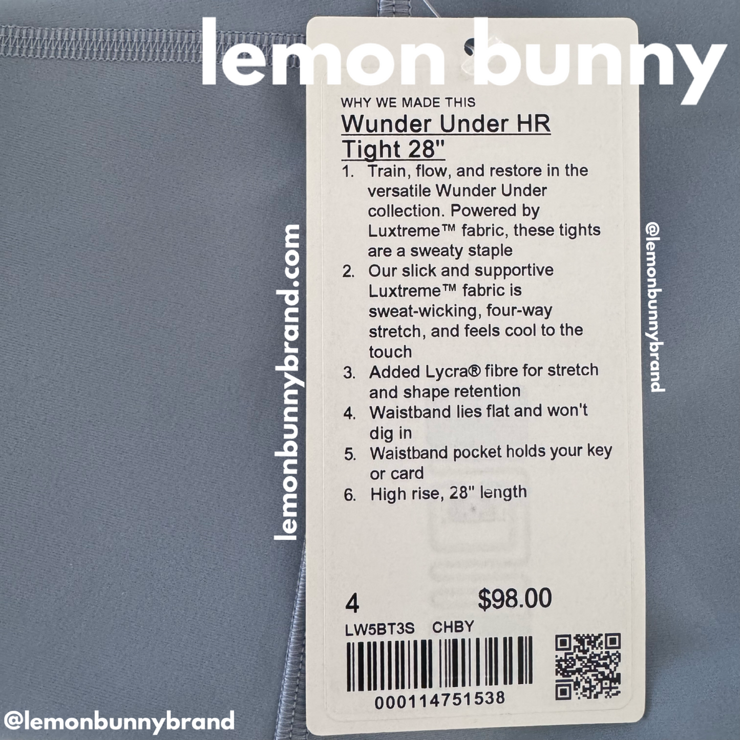 lululemon Wunder Under High-Rise Tight 28" *Luxtreme in Chambray, Size 4 (Single-Lined)